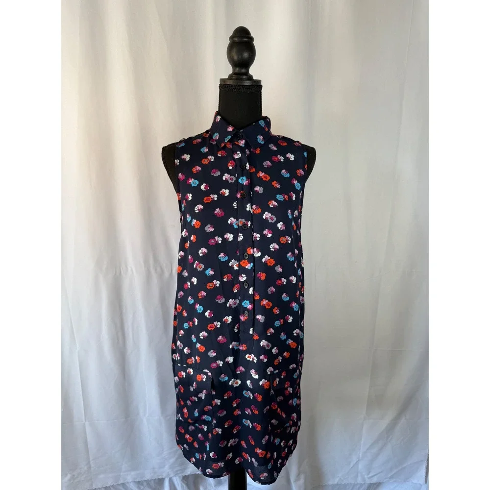 Artisan‎ NY Floral Print Sleeveless Shirt Dress | Navy Blue | Size 4